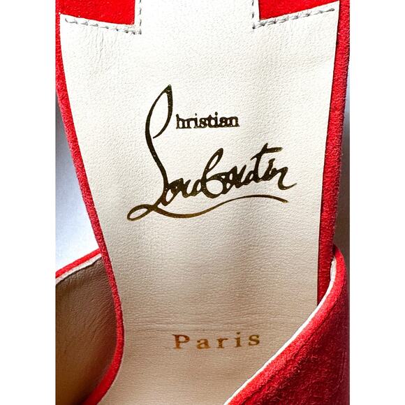 Christian Louboutin NIB Submuline 120 Coral Suede Paillette Heels Mules Sandals - Picture 4 of 7